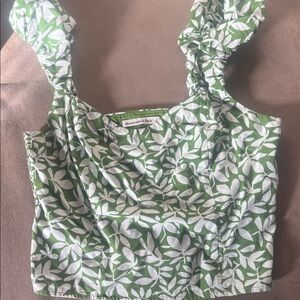 Abercrombie & Fitch Green and White Leaf Print Crop Top